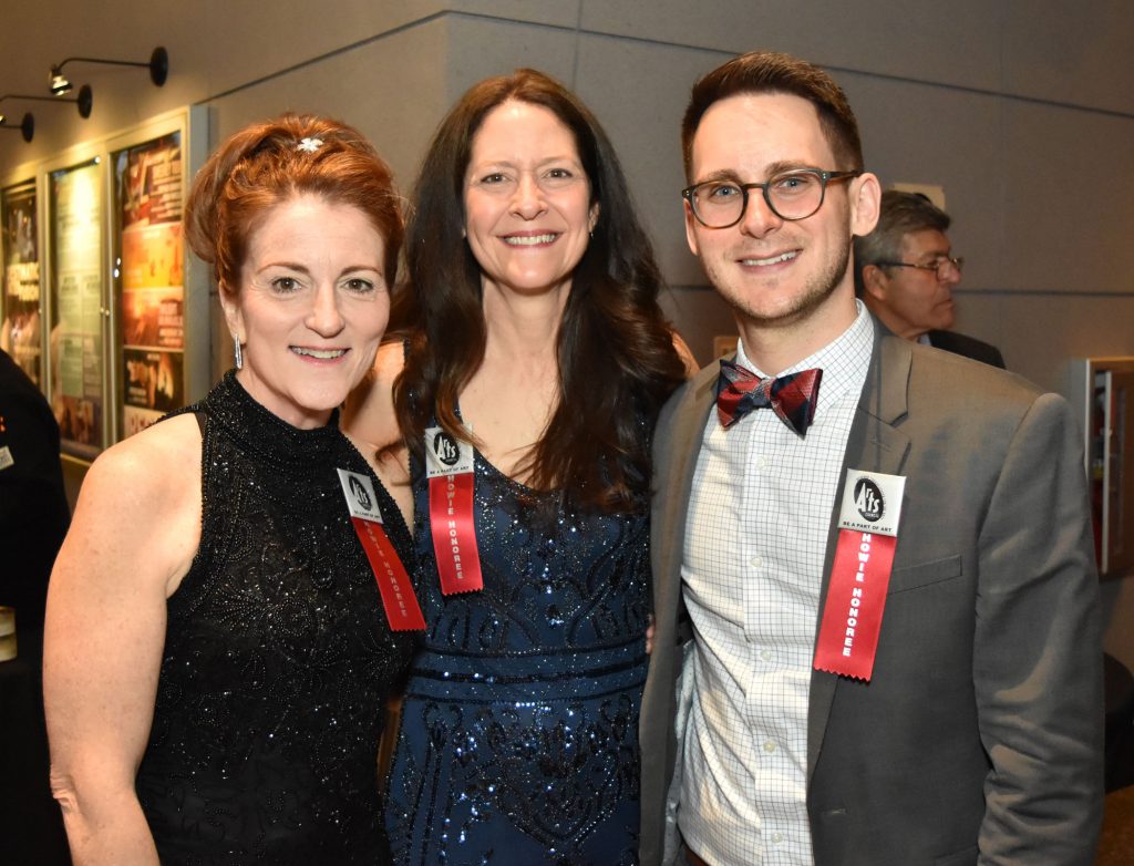 2018 Howie Award winners at the 2019 Celebration of the Arts – Robin Holliday of HorseSpirit Arts Gallery, Outstanding Business Supporter; Brenda Kidera, Outstanding Artist; and David Matchim, Outstanding Arts Educator (HCAC photo)