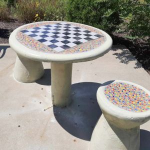 Cast Concrete & Mosaic Tile Chess/Checker Table & Chairs