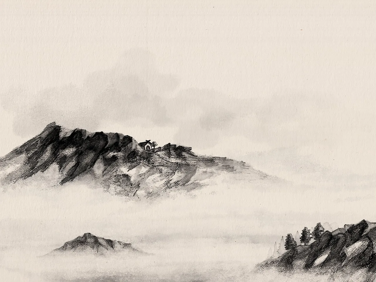 Mountain landscape painting done in watercolor