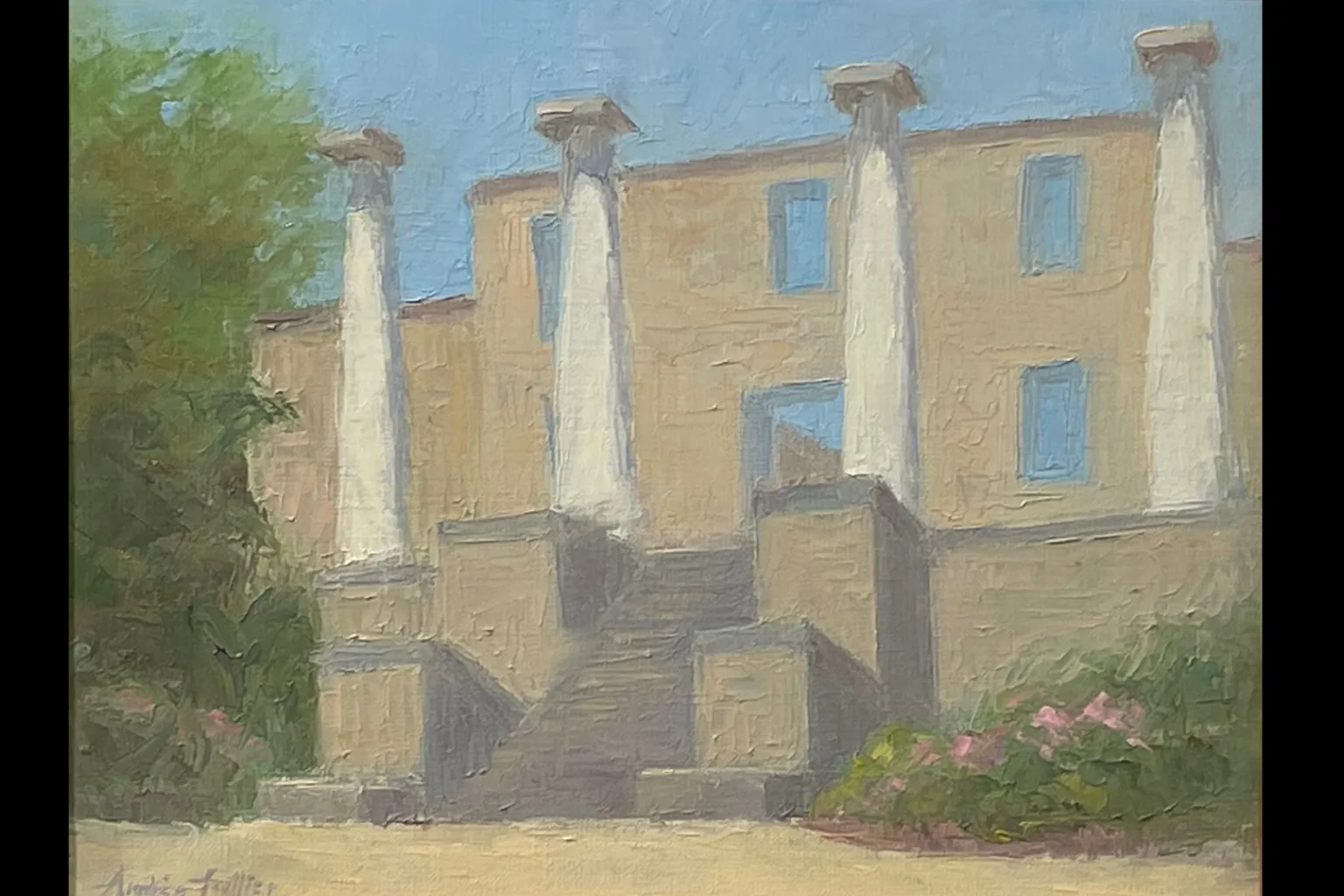 painting of columns and a building with no roof
